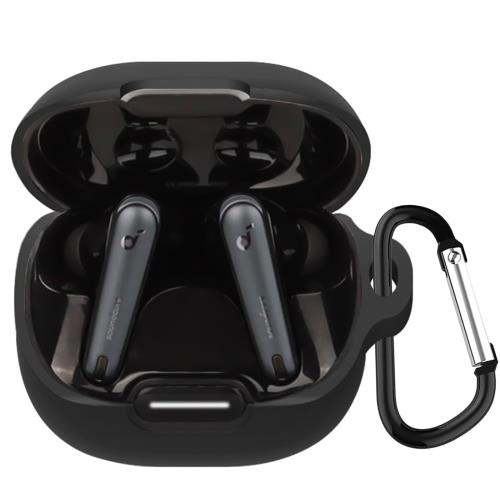 TOORQR For Anker Soundcore Liberty 4 NC ケース カバー Anker Soundcore Liberty 4 NCシリコン素材 ケース 保護カバー 防水 防塵 落下防止 キズ防止 全面保護 軽量 カラビナ付き(ブラック)