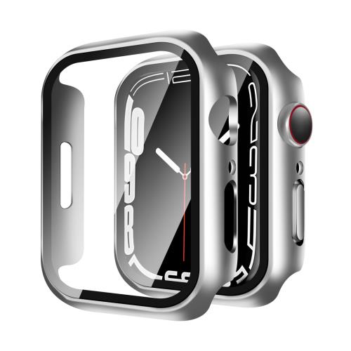 2枚YUGYUG 対応 Apple Watch 9/8/7 41mm ケース アップルウォッチ9/8/7 41mm ケース PC素材 アップルウォッチ カバー ガラスフィルム 一体型 日本旭硝子材 二重構造 Apple Watch カバー 全面保護 強化ガラス キズ防止(41mm,シルバー)