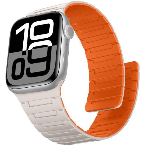 乐天商城 - [Suphart] コンパチブル Apple Watch バンド 42mm 41mm 40mm 38mm 強力な磁気ソフトシリコンバンド に対応 Apple Watch シリーズ 10 9 8 7 6 5 4 3 2 1 SE (42mm/41mm/40mm/38mm, スターライト/オレンジ)