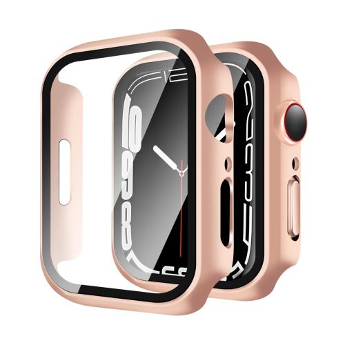 2枚YUGYUG 対応 Apple Watch 9/8/7 45mm ケース アップルウォッチ9/8/7 45mm ケース PC素材 アップルウォッチ カバー ガラスフィルム 一体型 日本旭硝子材 二重構造 Apple Watch カバー 全面保護 強化ガラス キズ防止(45mm,ローズゴールド)