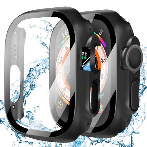YUGYUG 対応 Apple Watch ケース Ultra 2/1 Apple Watch カバー PC素材 IP68 防水ケース アップルウォッチ ケース ガラスフィルム 一体型 日本旭硝子材 二重構造 アップルウォッチ カバー 全面保護 強化ガラス キズ防止(49mm,ブラック)