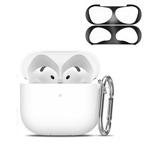 2024強化版AMAPC for AirPods 4 ケースダストガード付き ソニー ワイヤレス イヤーホン AirPods 4用シリコン保護ケース キズ防止 耐衝撃 防水 防塵 紛失防止 装着充電可能 AirPods 4 用保護ケース ホワイト