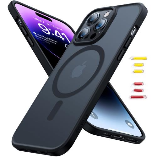 米軍規格・MagSafe対応TORRAS iPhone 14 pro 用 ケース 半透明 マグネット搭載 耐衝撃 マット感 黄ばみなし ストラップホール付き マグセーフ対応 ワイアレス充電対応 2023新版 マットブラック