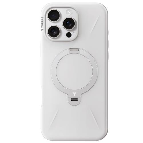 新型ゼンマイ式 ・高級なデザインTORRAS iPhone 16 Pro 用 ケース ゼンマイ式スタンド 黄変防止 マグネット搭載 縦横両対応 リング 米軍耐衝撃 6.3インチ「Ostand Spin Fusion」ヨーグルト・ホワイト