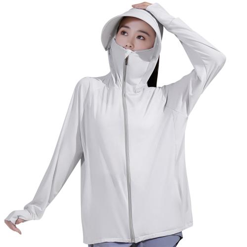 [SLEEPSINERO] ラッシュガード uvカット パーカー レディース 長袖 upf50+・ひんやり接触冷感 日焼け止め 吸汗速乾 抗菌防臭 水着 紫外線対策 薄手 通気 涼しい フード付き 指穴あり 軽量 体型カバー おしゃれ 海 アウトドア 春夏秋 (XL,ライトグレー)