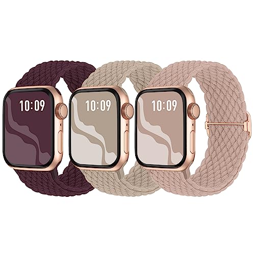 3枚入りSuitisbest コンパチブル アップルウォッチ バンド 42mm 41mm 40mm 38mm 編み込み Apple Watch ナイロンバンド 伸縮性 アップルウォッチ スポーツバンド Series 10 9 8 7 6 5 4 3 2 1 SEに対応 長さ無段階調整 柔軟 通気 防汗 サクランボ ミルクティー ダークピンク