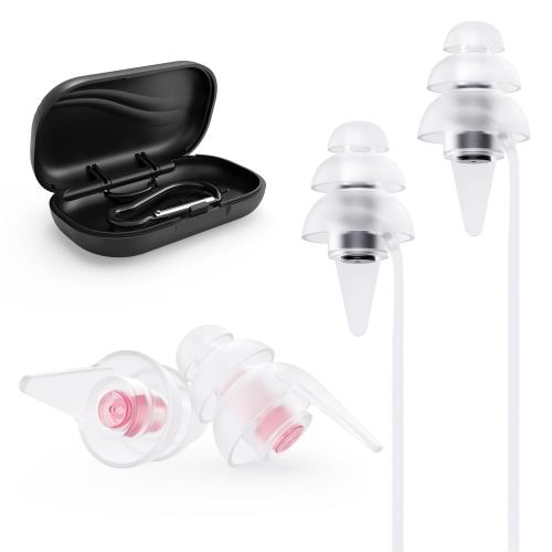 Quietide 耳栓 ライブ用耳栓 イヤープロテクター 聴覚障害予防 コンサートやフェス、クラブなどで大音量の音楽を楽しむ方向け 水洗い可能 繰り返し使用可能 携帯ケース付き 日本語説明書付 Q48 black and pink SM