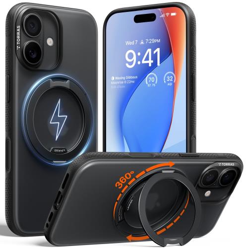 TORRAS iPhone 17 用ケース カチカチ・多機能360度回転スタンドリング Ostand O3 Fitness MagSafe対応 米軍MIL規格耐衝撃 スタンド 指紋防止 黄変防止 カメラコントロールボタン付き ストラップホール 半透明 撮影/動画視聴/日常の記録 手のひらサイズの映像革命 ブラック