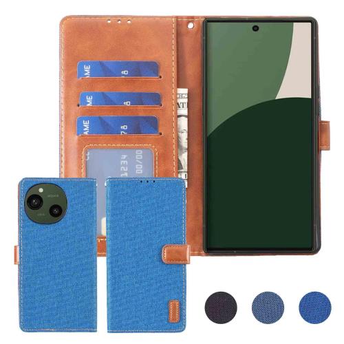 AnrekAQUOS R9 R10 / docomo SH-51E SH-51F 対応 SHARP デニム材料 手帳ケース (ブルー) ドコモsh51e sh51f アクオスr9 r10 ケース カバー 手帳型 カード収納 サイドマグネット スタンド機能付き スマホケース 財布型 耐衝撃 耐摩擦 保護ケース シャープr9 r10 NAVY