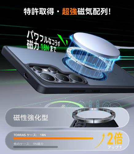 TORRAS Galaxy S25 Ultra 用 ケース米軍保護工学・高精密Magsafe対応マグネット搭載 耐衝撃 ワイヤレス充電対応 マグセーフ対応 黄変防止 半透明 マット 黄ばみなし ストラップホールあり Guardian-Mag ブラック 3