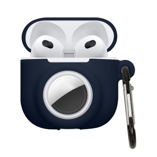 kwmobile イヤホンケース Apple Airpods 4対応 ケース - カラビナ 落下防止 紛失防止 シリコン 紺色