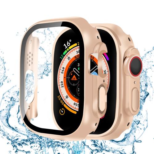 YUGYUG 対応 アップルウォッチ カバー Ultra 3/2/1 Apple Watch ケース PC素材 IP68 防水 3D直角エッジデザイン アップルウォッチ ケース ガラスフィルム 一体型 日本旭硝子材 二重構造 Apple Watch カバー 全面保護 強化ガラス キズ防止(49mm,ローズゴールド)