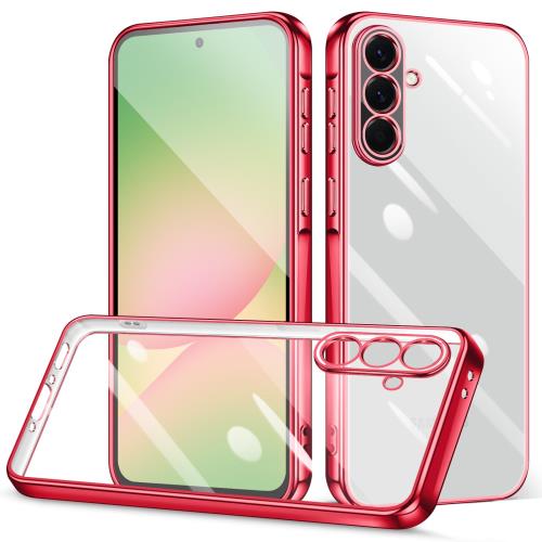 Samsung Galaxy A56 5G ケース クリア galaxy a56 5g カバー 透明 TPU シリコン メッキ加工 薄型 ソフトカバー 軽量 耐衝撃 ストラップホール ギャラクシー A56 スマホケース （レッド）