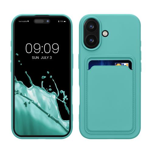 kwmobile スマホケース Apple iPhone 16対応 ケース -カードホルダー付き ソフト TPU シリコン ミント