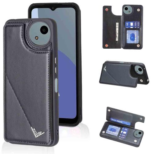 Anrek新型 SHARP AQUOS wish5 SH-52F SH-M32 用 背面 カードケース 手帳型 背面カバー（ブラック）ウィッシュ5 アクオスwish5 スマホケース サイドマグネット カード収納 横置き機能 携帯カバー シャープwish5 BLACK