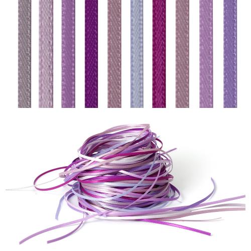 Proooooces 極小 ドール リボン サテン 2mm幅×3m長さ 10個入り 両面サテン 手芸 アクセサリー ラッピングリボン DIY 手作り ハンドメイド用リボン ベージュ パープル