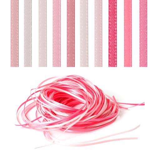 Proooooces 極小 ドール リボン サテン 2mm幅×3m長さ 10個入り 両面サテン 手芸 アクセサリー ラッピングリボン DIY 手作り ハンドメイド用リボン ベージュ ピンク