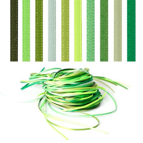 Proooooces 極小 ドール リボン サテン 2mm幅×3m長さ 10個入り 両面サテン 手芸 アクセサリー ラッピングリボン DIY 手作り ハンドメイド用リボン ベージュ グリーン