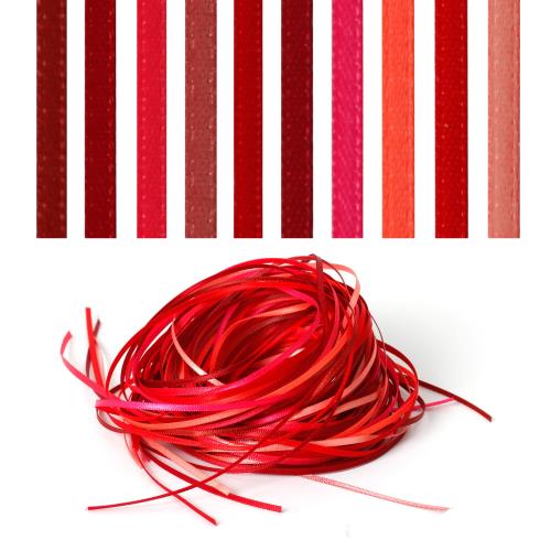 Proooooces 極小 ドール リボン サテン 2mm幅×3m長さ 10個入り 両面サテン 手芸 アクセサリー ラッピングリボン DIY 手作り ハンドメイド用リボン ベージュ レッド