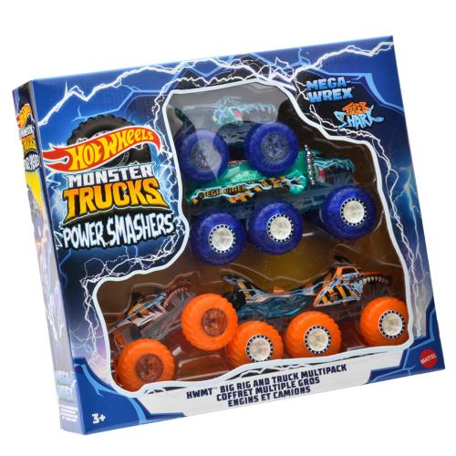ホットウィール(Hot Wheels) モンスタートラック トランスポーターセット 乗り物おもちゃ ミニカー 4台 3歳から ブルー・オレンジ HYJ29