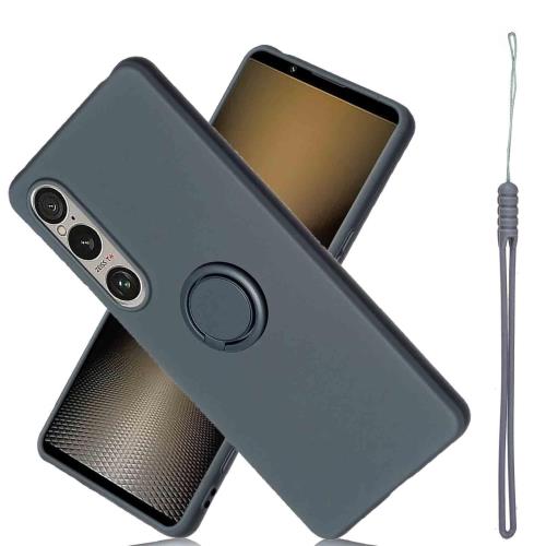 AnrekXperia1V/SO-51D/SOG10/A301SO/XQ-DQ44 ケース 対応 シリコン リングケース（ブラック）ソニー エクスペリア1v 薄型 柔軟 TPU保護カバー 衝撃吸収 360度回転 車載ホルダー機能 携帯ケース ソフトカバー ソニーxperia1v Black