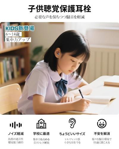 Quietide 子供用耳栓 集中 集中力アップ耳栓、聴覚過敏、不安やストレス緩和、家、学校、遊びの場に最適 聴覚障害予防イヤープラグ 勉強 通学 飛行機 電車 繰り返し使用可能 Q53 transparent blue M