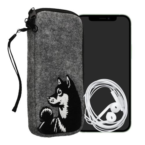 kwmobile フェルト ケース XL - 6.7/6.8対応 - スマホカバー スマートフォン プロテクター 内寸法: 16.5 x 8.9 cm 柴犬デザイン 黒色/白色/グレー