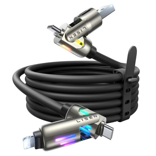 LISEN らいとにんくけーぶる1M, 最大240Wマルチ充電ケーブル4in1 液体シリコーン, らいとにんくけーぶる タイプc 急速充電 480Mbps データ転送, C to C/タイプc ライトニング/USBA to USBC/Lightning ライトニングケーブル USB-C iPhone16/iPhone13シリーズ/Switch 2/Macbookのサムネイル