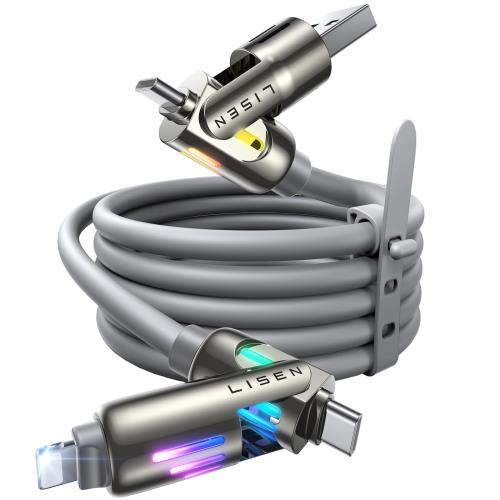 LISEN らいとにんくけーぶる1M, 最大240Wマルチ充電ケーブル4in1 液体シリコーン, らいとにんくけーぶ..
