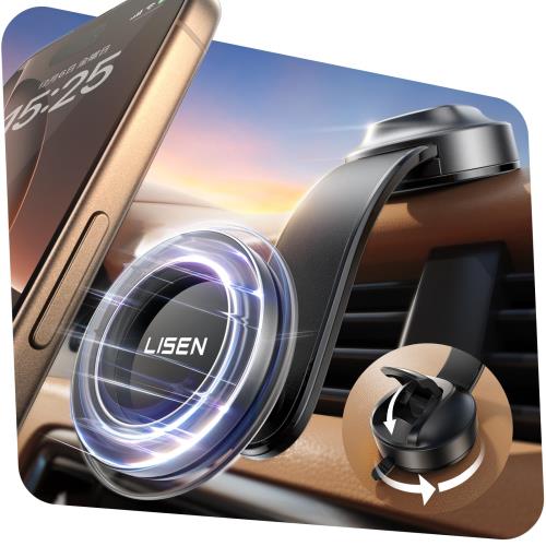 LISEN 真空吸着式スマホホルダー magsafe真空吸盤+超強磁力N55磁石 マグネット 360°回転可能 片手操作 スマホホルダー 車 マグセーフ 携帯ホルダー iPhone 16 15 14 13 12 Pro Max Xperia Galaxy S25対応 レンタカー シェアカー 全車種対応