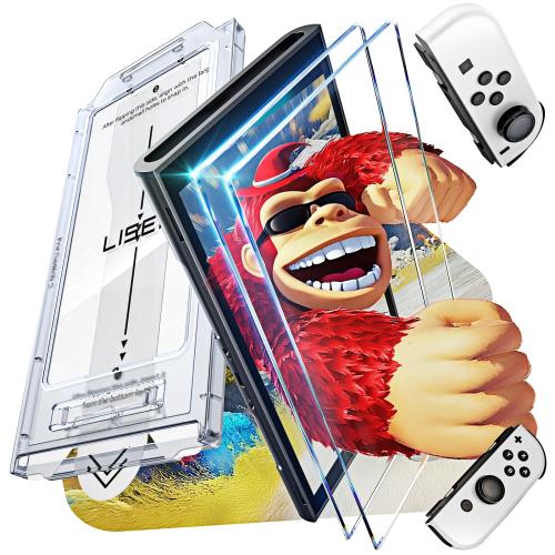 LISEN 対応 Switch Oled 保護フィルム2枚入り全面保護 強化ガラス 対応 スイッチ Oled 保護フィルム・..