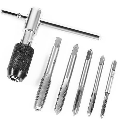 ネジ ねじきりタップ ドリルタップセット 6本セット ねじタップ ラチェット Tハンドル タップレンチ ステップドリル 穴あけ 釘打ち バリ取り用 ねじ切り タッピングハンド ハンドタッピング 作業用 M3 M4 M5 M6 M8