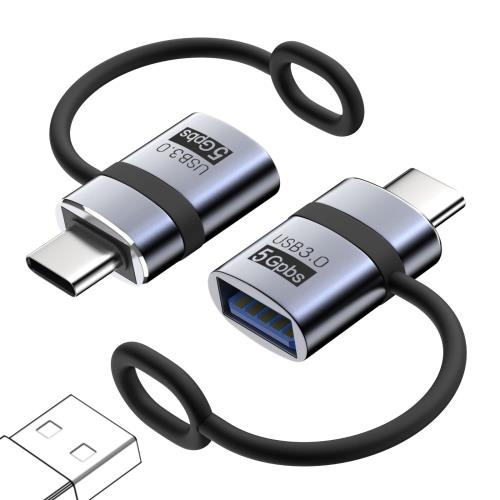 MoKo 2個セット USB-AからTypeC変換アダプター OTG対応 USB-A to Type-C変換アダプタ 最大27W PD充電対応 5Gbps高速データ転送同期 USB3.0 アルミ合金シェル 紛失防止シリコンストラップ付き 軽量小型 PC/アプリ利用不要 USBメモリ/SDカードリーダ/イヤホン/カメラなど直接続