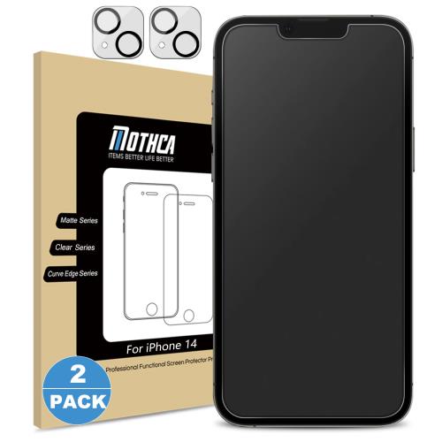 Mothca アンチグレア iPhone 14 ガラスフィルム (2枚)＋iPhone 14 カメラフィルム(2枚) 強化ガラス 液晶保護フィルム ゲームフィルム サラサラ タッチ感 日本旭硝子製素材 指紋防止 反射防止 硬度9H 飛散防止 キズ防止 衝撃吸収 撥油性 疎水