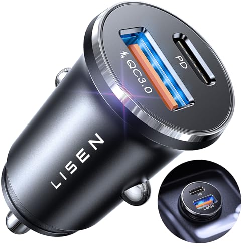 LISEN PD36W+QC18W 車載充電器 金属USB A+C 30分で50％充電 シガーソケット 急速充電 iPhone対応 PD充電器 タイプC 2台同時充電 12V/24V対応 深空黒