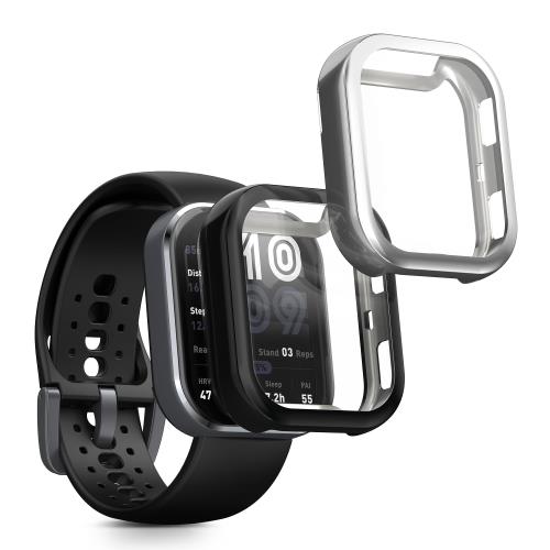 kwmobile 2x ケース Amazfit Bip 6対応 カバー - フルカバー シリコン 耐衝撃 全体保護 黒色/シルバー
