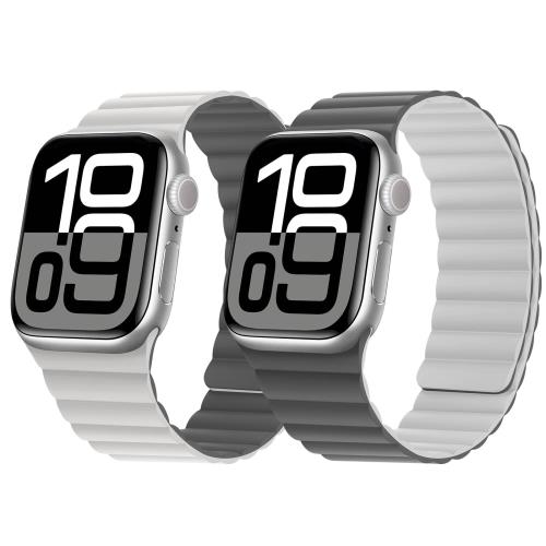 [HITZEE] 両面リバーシブルマグネットバンド バンド 42mm(シリーズ 10) 41mm 40mm 38mm, ソフトシリコンバンド iWatch シリーズ 10 9 8 7 SE 6 5 4 3 2 1 に対応 (42/41/40/38mm, ホワイト/グレー)
