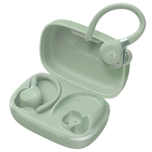 JVCケンウッド Victor HA-EC77T-G ワイヤレスイヤホン Bluetooth 5.4 ノイズキャンセリング イヤーフック スポーツ マイク付 小型 軽量 防水 防塵 IP57 本体質量6.0g(片耳) 最大40時間再生 グリーン