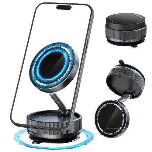 EVADA 超強力磁気＆真空スマホスタンド 車載/家庭/ジム/飛行機用 360°自由調整 落下防止 iPhone/Android対応 強力吸着 ドリル不要 オフィスでも使える スマートフォンホルダー (Black)