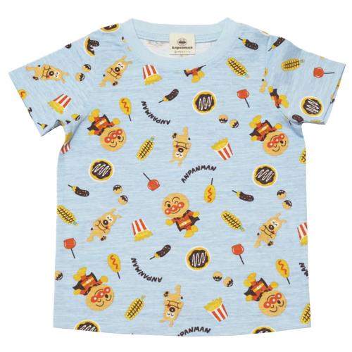 [バンダイ] クラシック jksa3088 夏物 アンパンマン お祭り屋台 総柄 半袖Tシャツ ベビー サックス