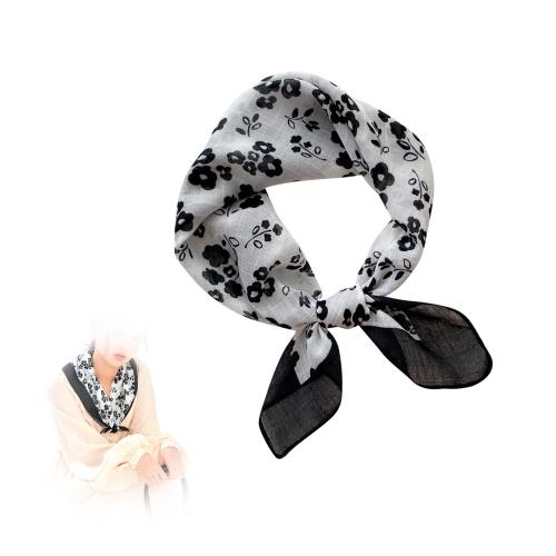 [aninako] スカーフ バンダナ 58×58cm ネッカチーフ 正方形 リネンスカーフ キュート エレガント プリント カジュアル 通勤 オフィス 万能 レディース 髪飾り アクセサリー 海辺 旅行 ギフト 春夏秋 (黒)