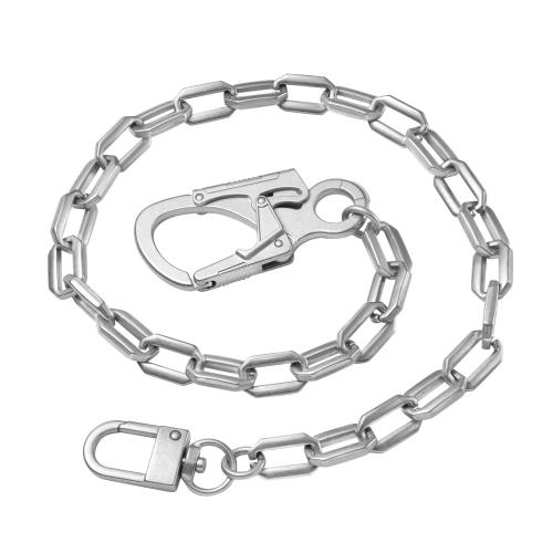 [Ahiller] ウォレットチェーンは男女兼用 ，ダブルロッククリップ 防犯ウォレットチェーン, ヒップホップ パンク ロングキーチェーン (BK- Matte Silver)