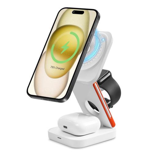 aninako ワイヤレス充電器 3in1 折り畳み式 magsafe充電器 15W急速 同時に3つのデバイス 15W/10W/7.5W マグセーフ Phone/iWatch/ワイヤレスイヤホンに対応 持ち運び便利 携帯充電器 出張/旅行用/自宅用 (ホワイト)