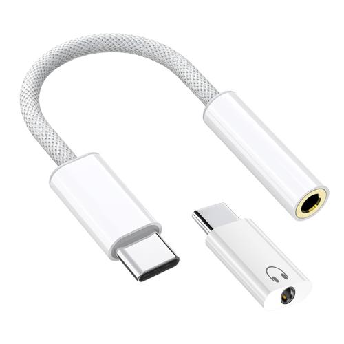 aninako イヤホンジャック 変換 タイプc USB-C 2個セット 3.5mm 対応 3極 4極 イヤホン変換アダプター 音量調節/通話/音楽対応 DAC搭載 ハイレゾ音質 16bit/48KHz対応 iPhone16，15 シリーズ/iPad/Mac/Android/Type Cなど機器に適用