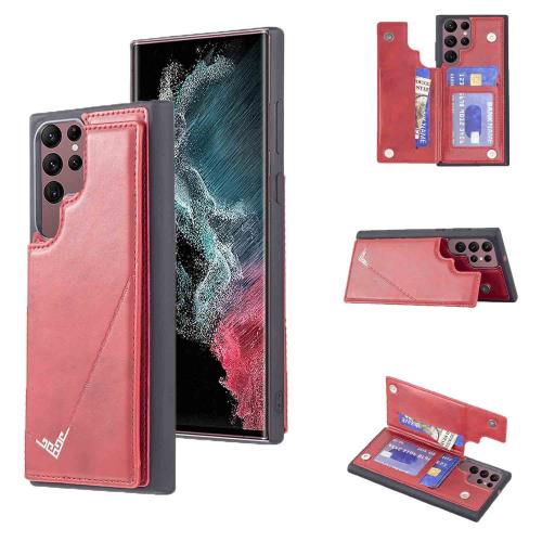 Anrek新型 SAMSUNG Galaxy S25 Ultra 5G/SC-52F/SCG32 用 背面 カードケース 手帳型 ランヤード付 背面カバー (レッド) ギャラクシーs25ウルト ラ スマホケース サイドマグネット カード収納 横置き機能 PUレザー 財布型 携帯カバー サムスンs25u RED