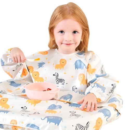 [aninako] お食事エプロン 離乳食 エプロン オールインワン 長袖 取り外し可能な裾 防水 お手入れ簡単 ..