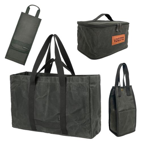 楽天FIDELAYOGOTO キャンプ コンテナトート 防水 帆布収納バッグ 調理器具 焚き台 ギア 調味料 木炭 薪 ペグハンマー用 マルチツールケース アウトドア コンテナバッグ オリーブ 4点セット