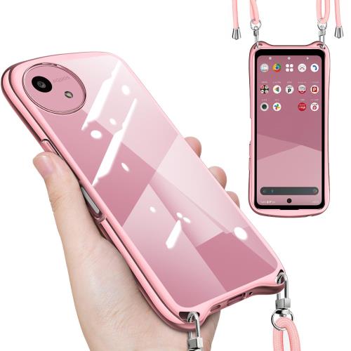 AQUOS wish5 SH-52F ケース クリア ショルダー ストラップ付き アクオスウィッシュ5 カバー 透明 肩掛け 斜めかけ TPU シリコン メッキ加工 耐衝撃 全面保護 薄型 韓国 可愛い 縄掛け アクオス wish5 sh-52f スマホケース （ローズゴールド）