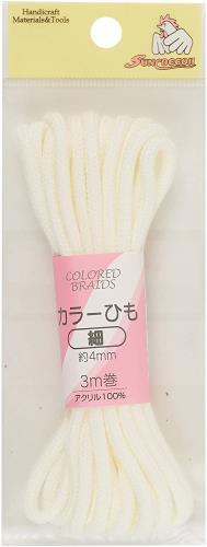 巾着や小物作りに最適なカラーひもです。 商品本体サイズ:細(約4mm) 入数:3m 素材:アクリル 生産国:日本
