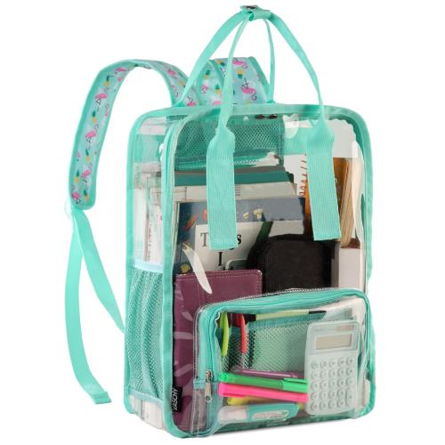 VASCHY リュック 透明, クリア バッグパック 大容量 ビニールバッグ レディース ディパック 防水 アウトドア 男女兼用 グリーン フラミンゴ